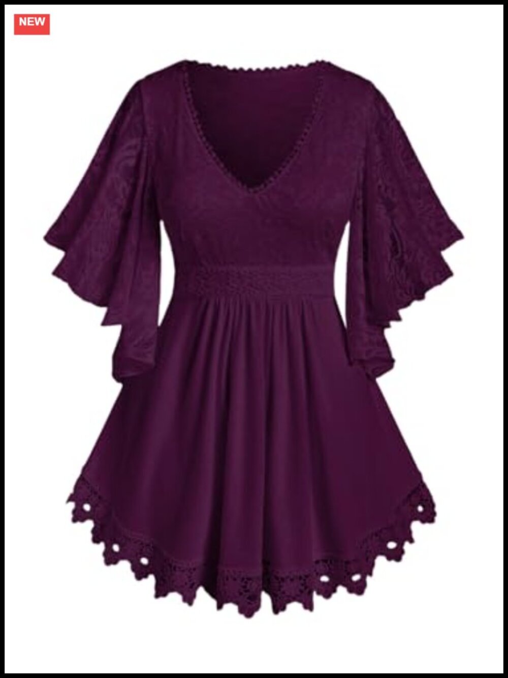 Plus Size Lace Panel Butterfly Sleeve Surplice Blouse Polyester